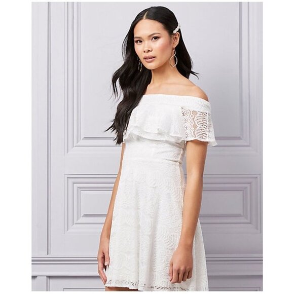 Women Le Chateau Lace Off-the-Shoulder Fit & Flare White Dress Size XXL - Picture 3 of 6
